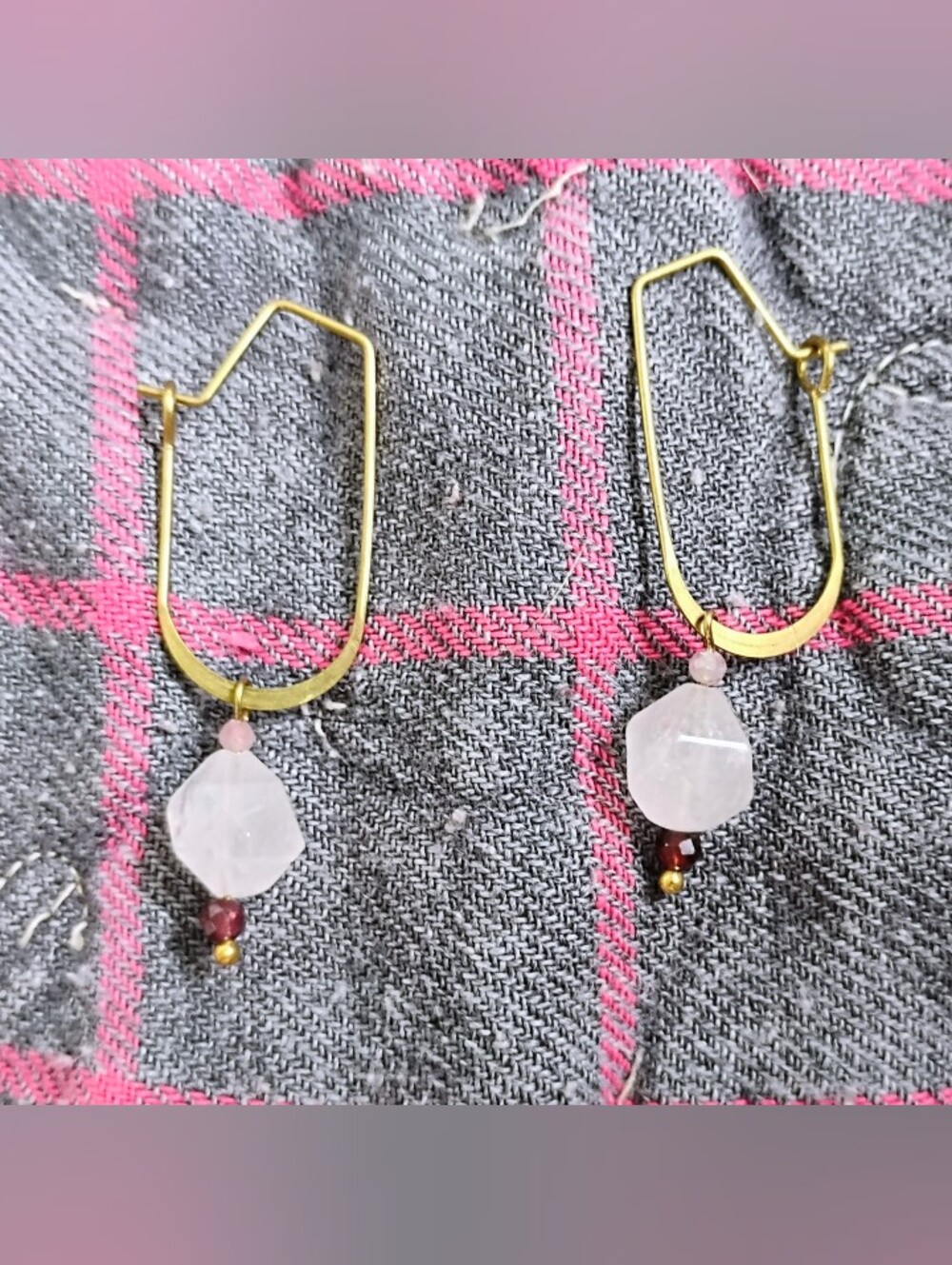 'Pinky Pie' Rose Quartz, Garnet, and Pink Tourmaline Charm Hoops